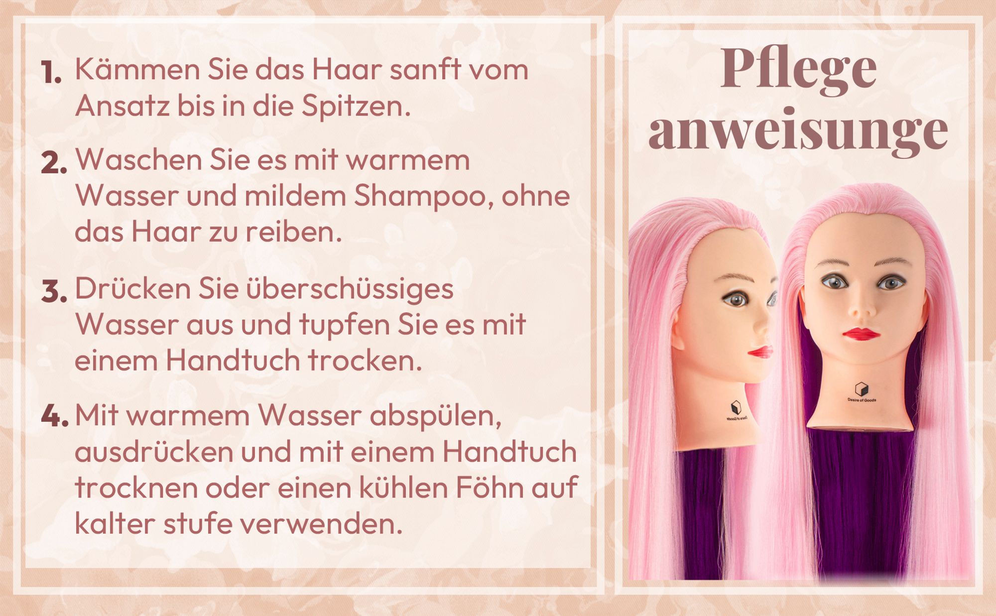 Desire of Goods Übungskopf Friseurkopf Lila – mit Tischklemme – Frisierkopf für Kinder – Friseurkopf – 70 cm