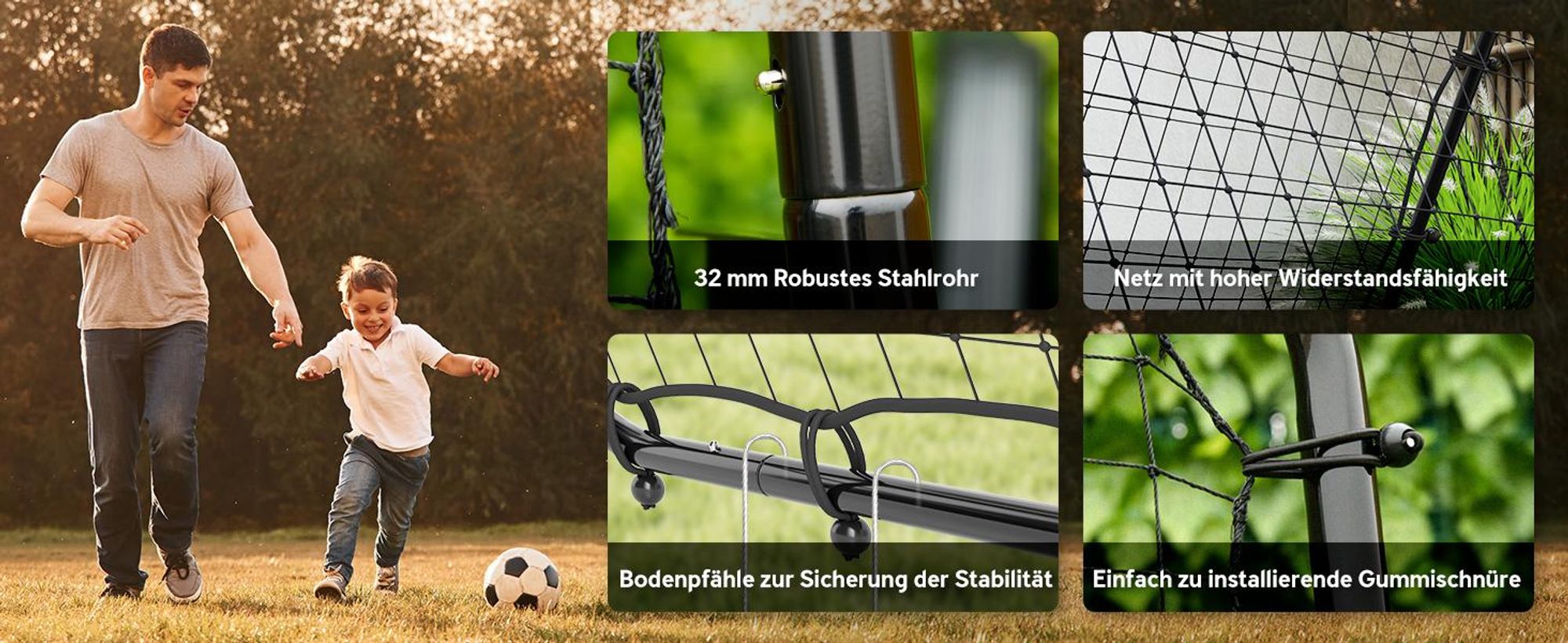 HOMCOM Fußball Rebounder, Klappbarer Fußballtor, Kickback Rückprallwand mit 4 Verstellbaren Stufen, Metallrahmen für Kinder, Erwachsene