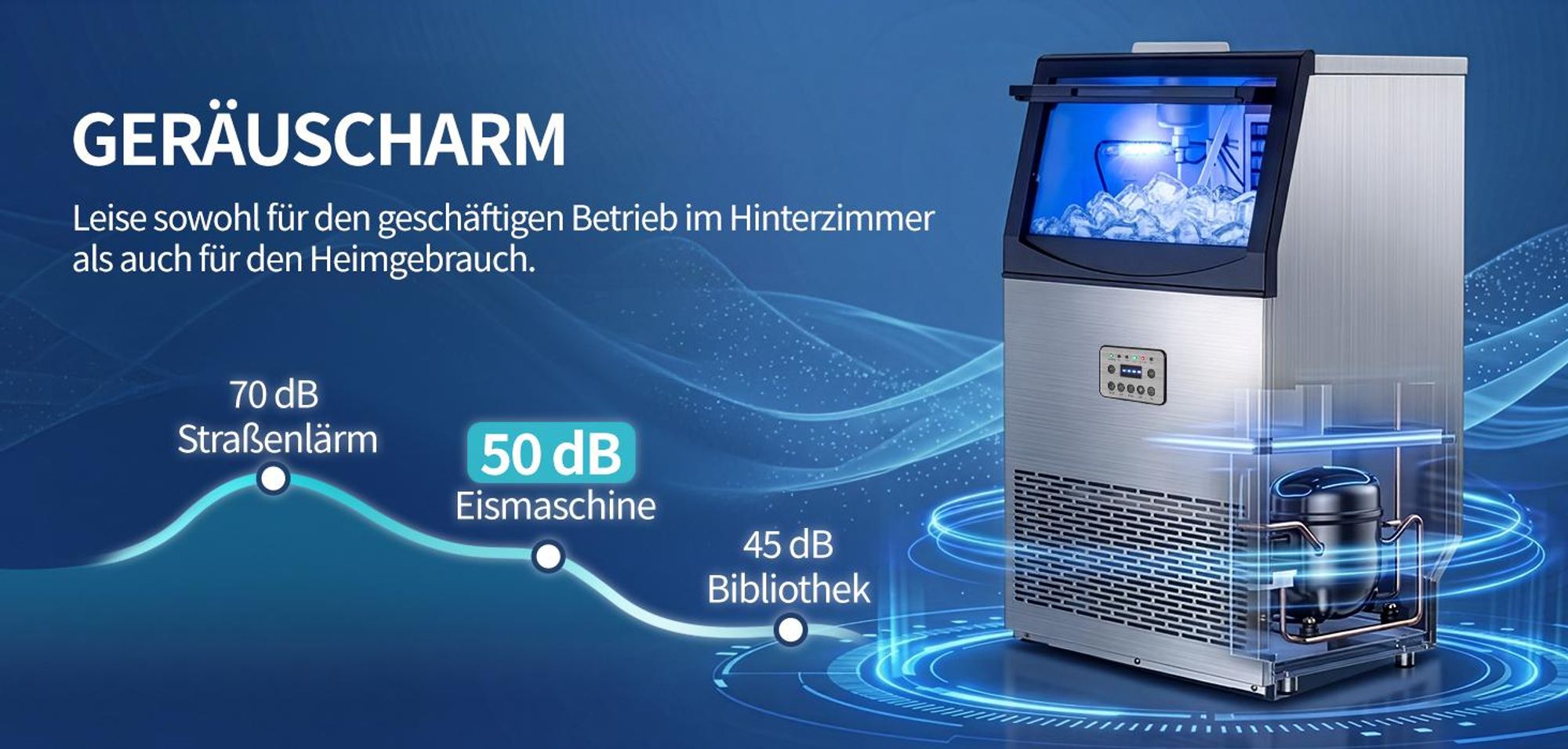 Gewerbliche Eiswürfelmaschine, 72 kg/24 Std.Edelstahl Untertisch-Eismaschine mit 28 kg Eislagerkapazität