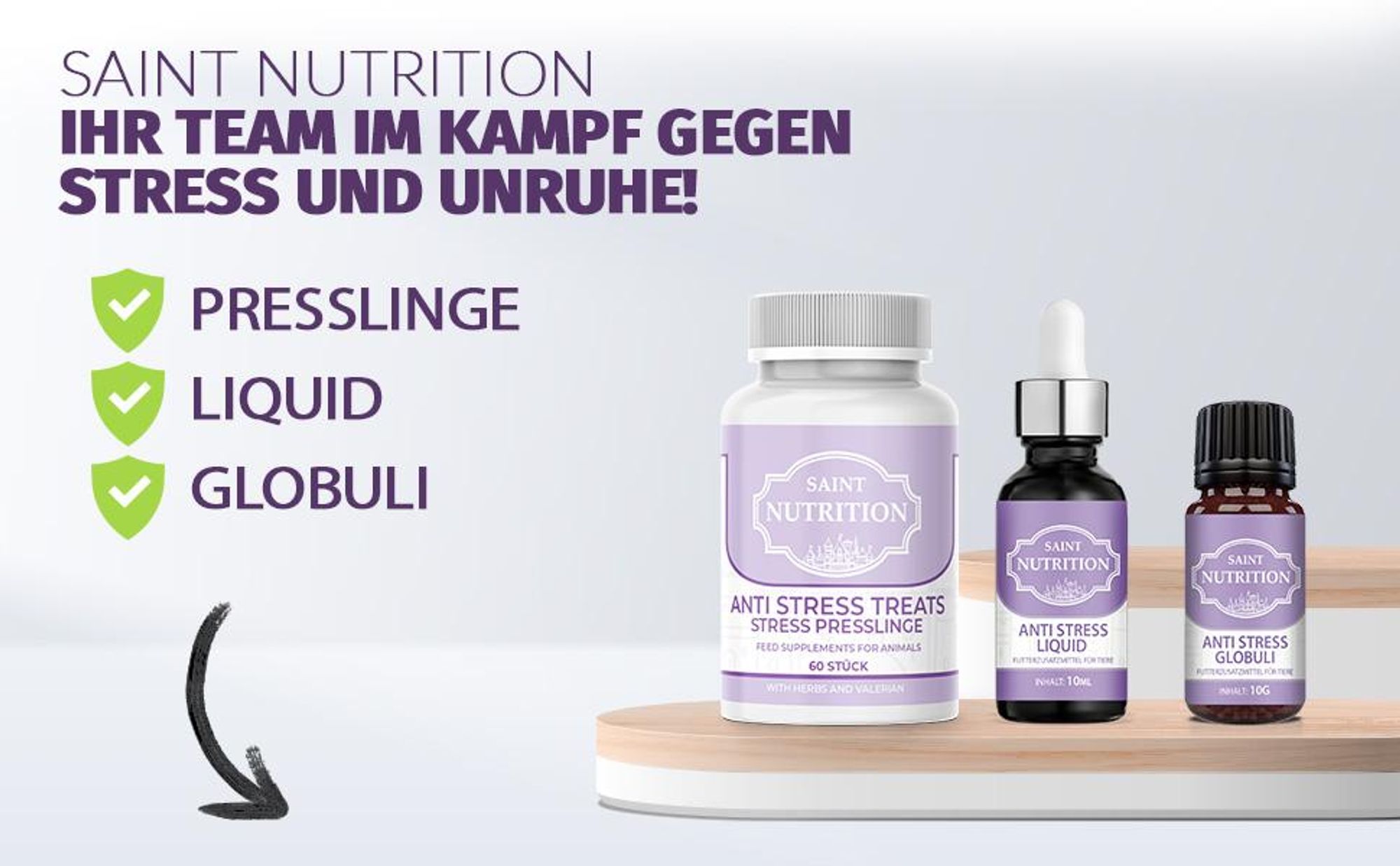 Saint Nutrition® Anti Stress Presslinge - für Hunde & Katzen - Angststörung - gegen Angst und innere Unruhe - Beruhigungsmittel- Stress Hund