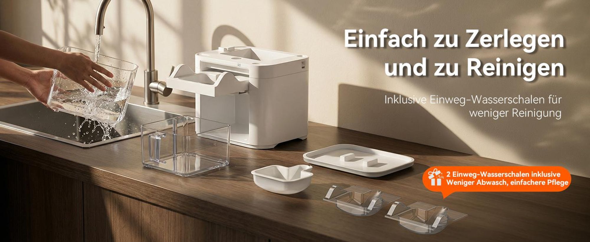 Kabelloser 5-in-1-Wasserbrunnen für Katzen, AMICURA A10, 180 Tage Laufzeit, 10.000 mAh, 2 l großes Fassungsvermögen
