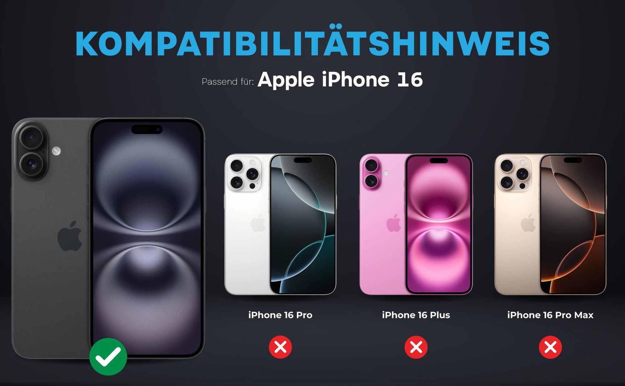 Kompatibilitätshinweise Kameraglas für Apple iPhone 16