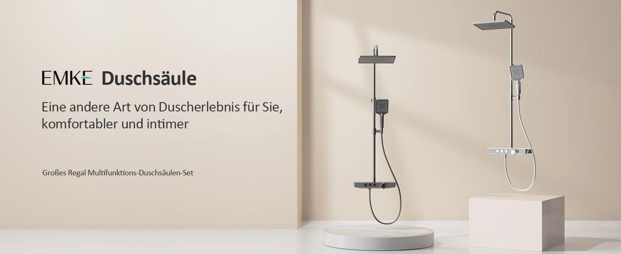 EMKE Duschsystem mit Thermostat Glasablage Handbrause 3 Strahlarten Regendusche, Bad- & Duscharmaturen, Wandmontage, KTW-, Chrom - F09