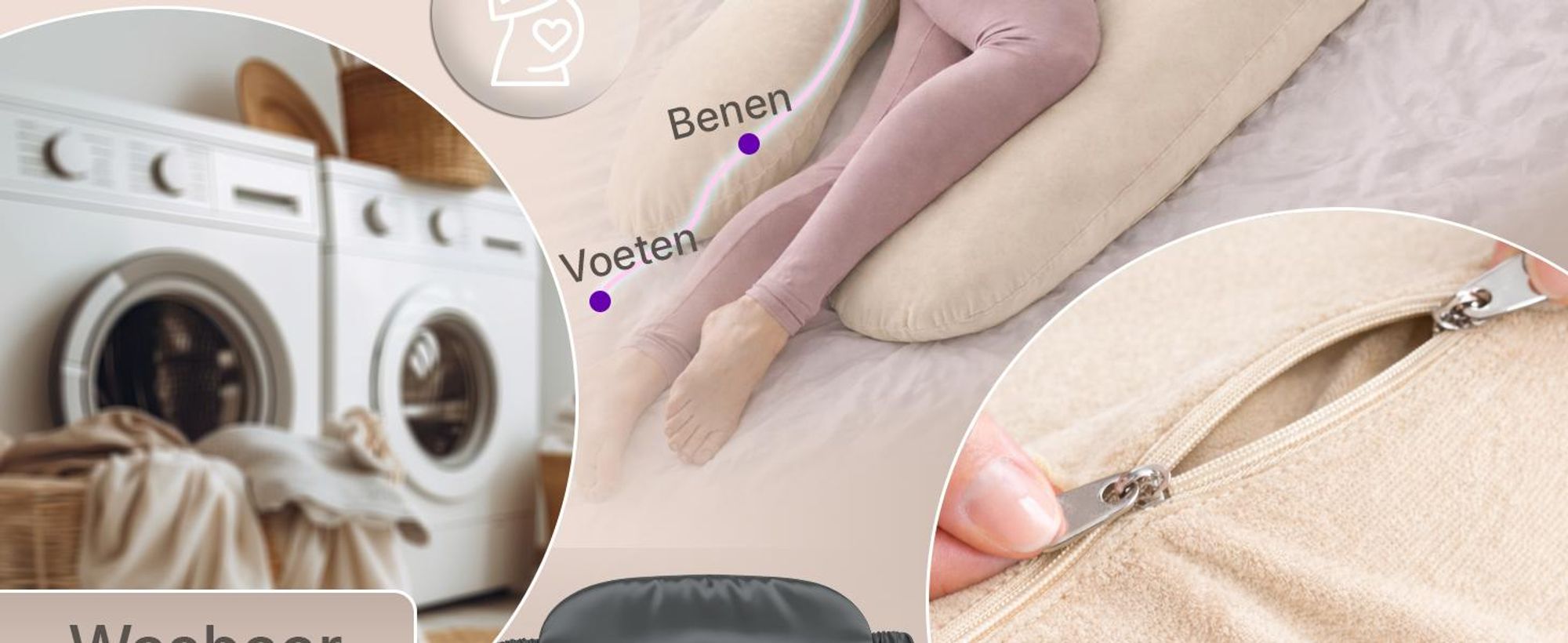 ELONEO Zijslapenkussen met hoes, kussens voor tijdens het geven van borstvoeding, zwangerschapskussen XXL, kleur: crème