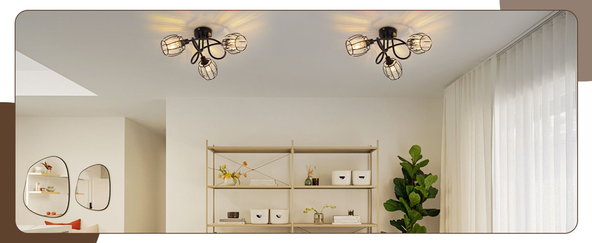 ZMH Deckenstrahler 3 Flammig Deckenlampe Vintage Deckenspot Retro Kristall Lampenschirm Schwarz Deckenleuchte Umgeben Design  350°Schwenkbar Strahler Schlafzimmerlampe für Küche (Ohne Leuchtmittel)