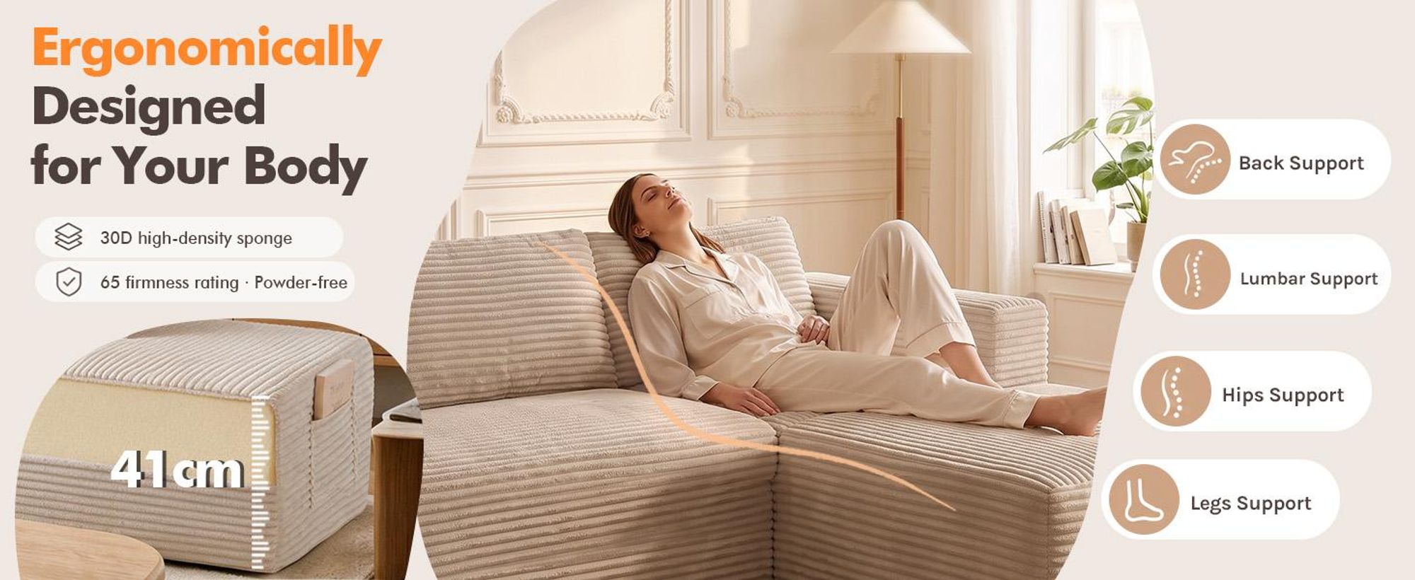 COMHOMA, narożna sofa z funkcją spania, 228 cm, obita tkaniną welurową. Modułowa sofa bez sprężyn, z podnóżkiem i metalową konstrukcją oparcia. Narożna sofa z funkcją spania, w kształcie litery L, z otwartą konstrukcją