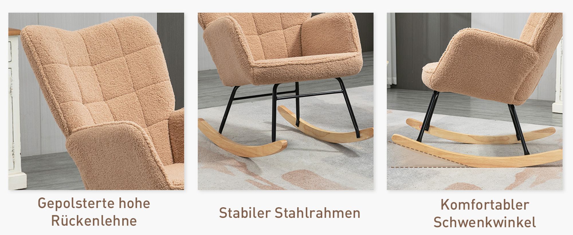 HOMCOM Schaukelstuhl Sessel Relaxsessel bis 120 kg, Polyester, Braun