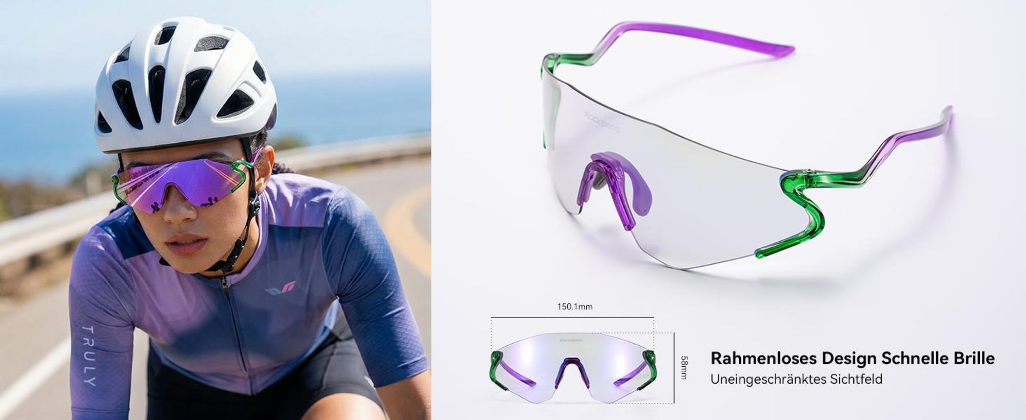 ROCKBROS Fahrradbrille Sonnenbrille, Photochrome Brille, Selbsttönend UV400 Schutz TR90 Sportbrille, Ultraleicht 24g Laufbrille Grau / Weiß
