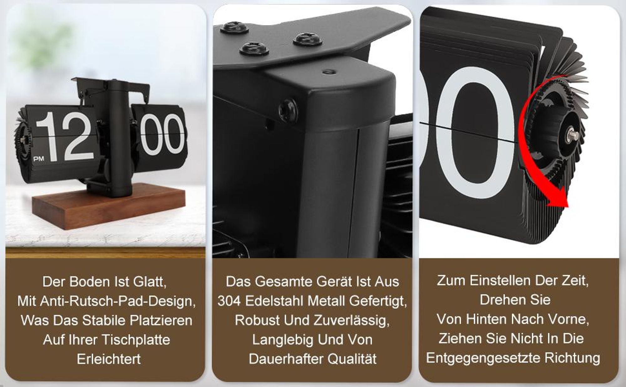Flip-Tischuhr, Flip-Schreibtischuhr, Retro-Flip-Uhr, Vintage-Tischuhr, Automatisches Drehen, Batteriebetrieben, Mechanische Schreibtischuhr