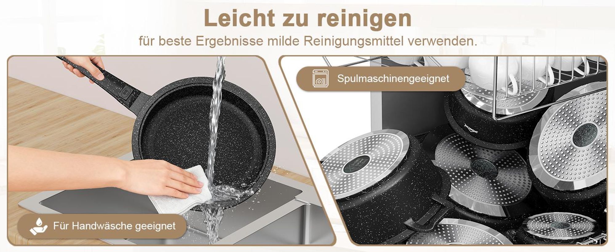 10-TLG Topfset Induktion mit Abnehmbarer Griff,Pfanne 24/28cm,Milchtopf 16cm,Kochtopf 20/24/28cm,Stapelbar für alle Herdarten,Ofenfest,Schwarz