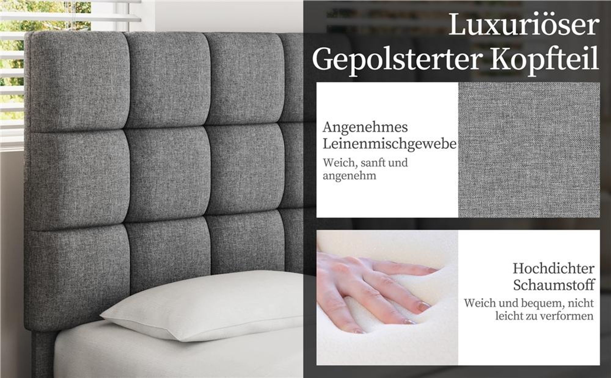 Yaheetech Polsterbett Doppelbett mit Höhenverstellbarem KopfteilStabiler Bettrahmen Stoffbett mit Lattenrost Bettgestell 160x200 cm Hellgrau