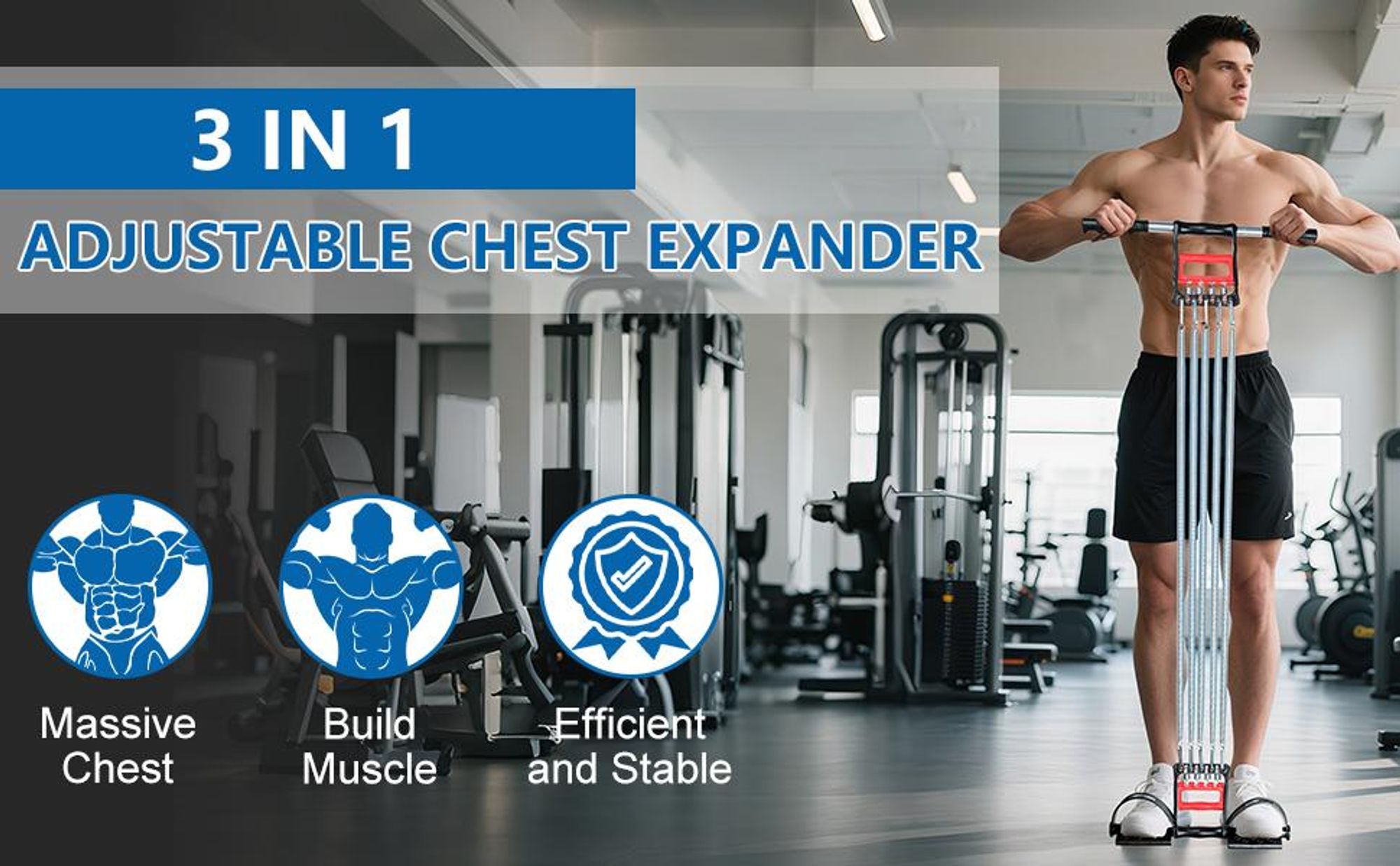Muscle Pull Exerciser Brustmuskel, 3-in-1 Mehrfunktional Brust Expander, Bänder Krafttraining, Trainingsband, Bauchtrimmer, Handgreifer, mit 5 Federn