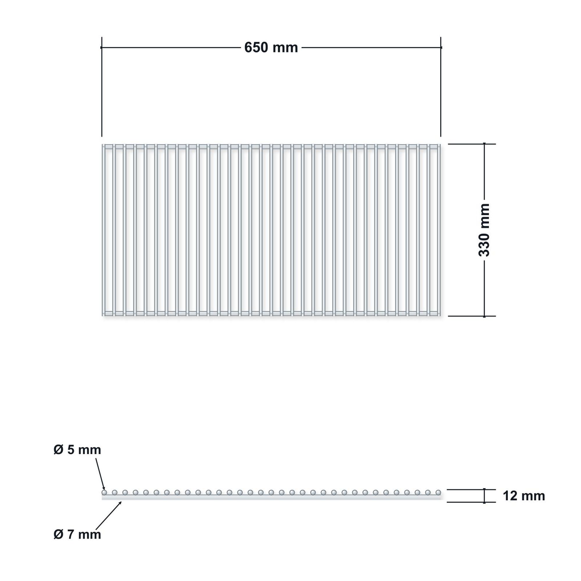 DEOS Grillrost aus Edelstahl 65 × 33 cm – technische Zeichnung